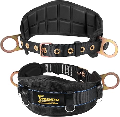 TRSMIMA - Arnés de seguridad para escalar, protección contra caídas de cuerpo negro, para hombre, para techo, árbol, cintura, lengüeta, hebilla y