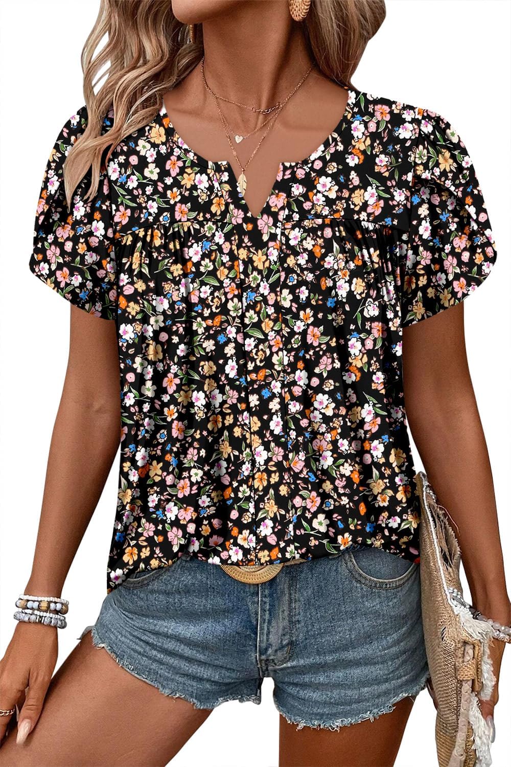 CRAZY GRID Womens Summer Tops Short Sleeve Tshirt Summer Floral Boho Shirts Casual Flowy Tee Comfy Blouses
