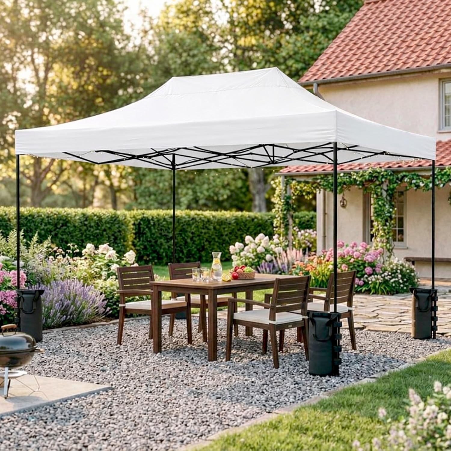 BRICOZONE Gazebo Professionale 3x4.5 Metri Pieghevole Impermeabile Con Struttura In Acciaio Rinforzata Telo Oxford 1200D PVC Protezione UV Con Sacche Zavorra Picchetti Corde E Borsa Custodia (Bianco)