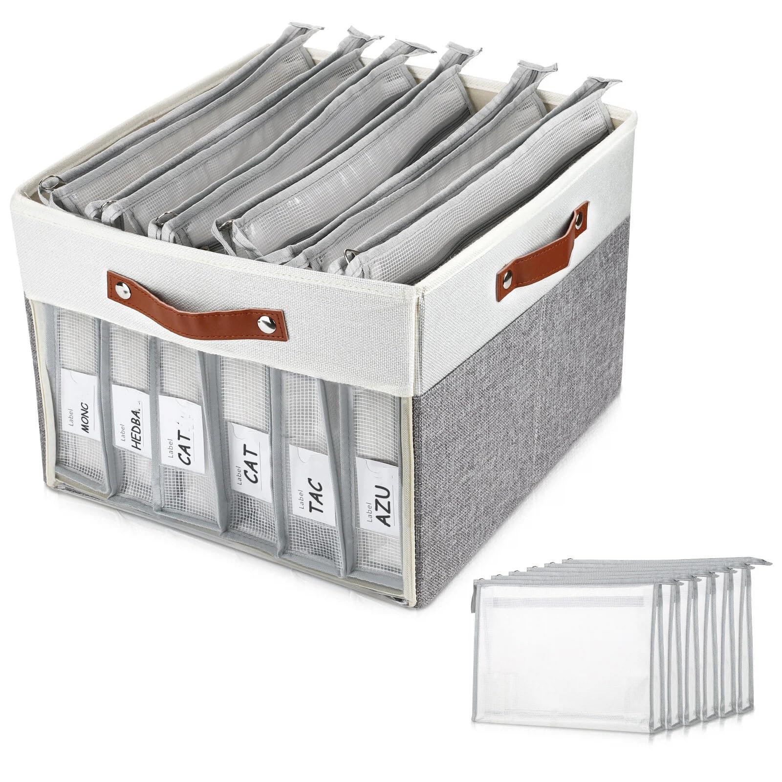 Large Board Game Storage Box with 6pcs Double-Layer B4 Zipper Bags, Board Game Organizer with Clear Window and DIY Label,Game Storage Containers for