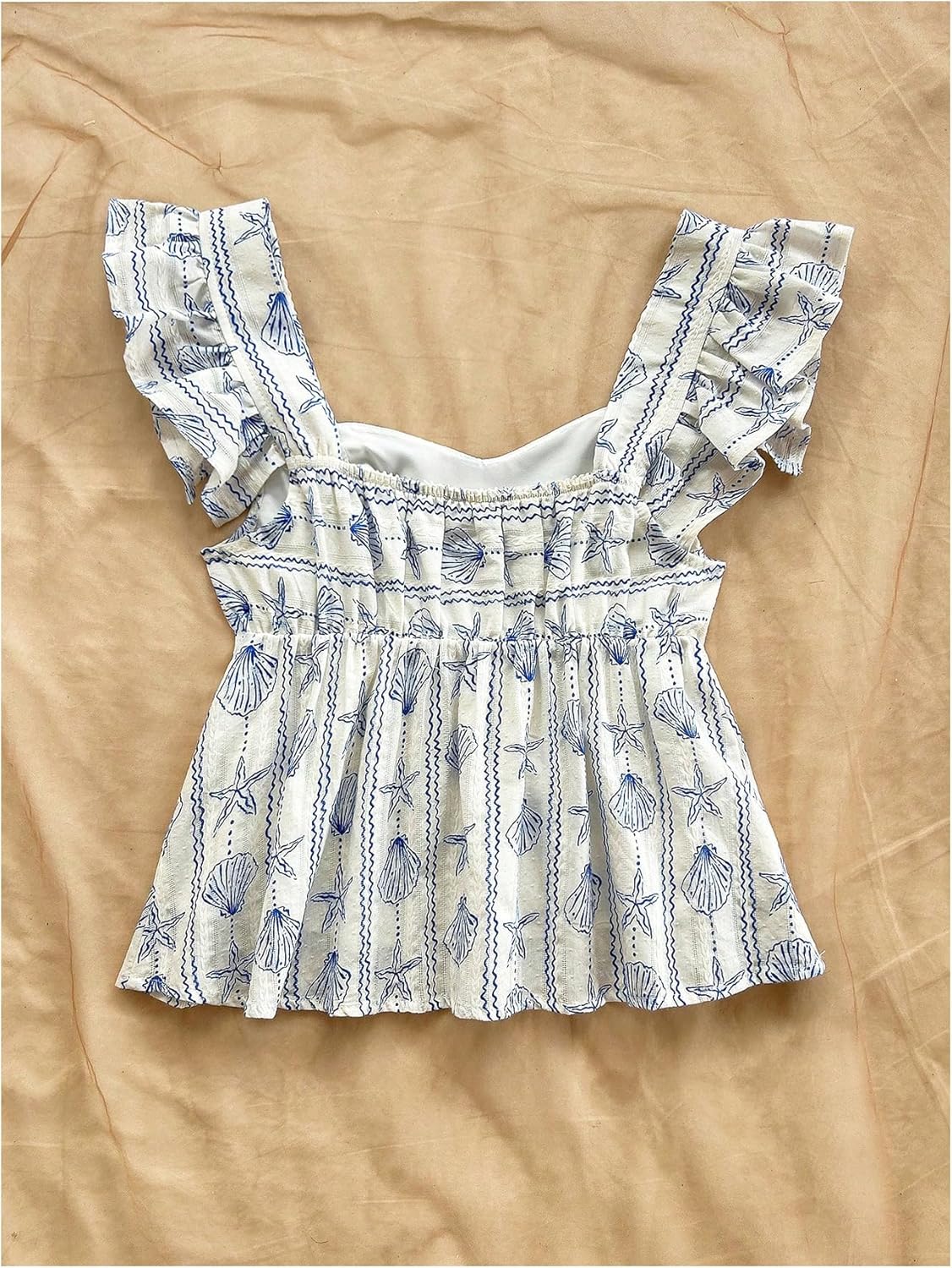 MakeMeChic Women's Lemon Print Ruffle Sleeve Blouse Peplum Summer Shirt Tops - Image 3