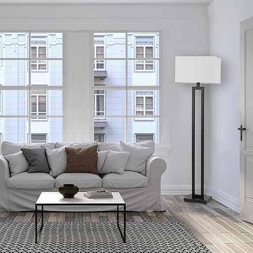 Miniatura 4 de Globe Electric 67046 D'Alessio - Lámpara de pie de 58 pulgadas, negro mate, pantalla de lino blanco, interruptor giratorio de encendido y apagado