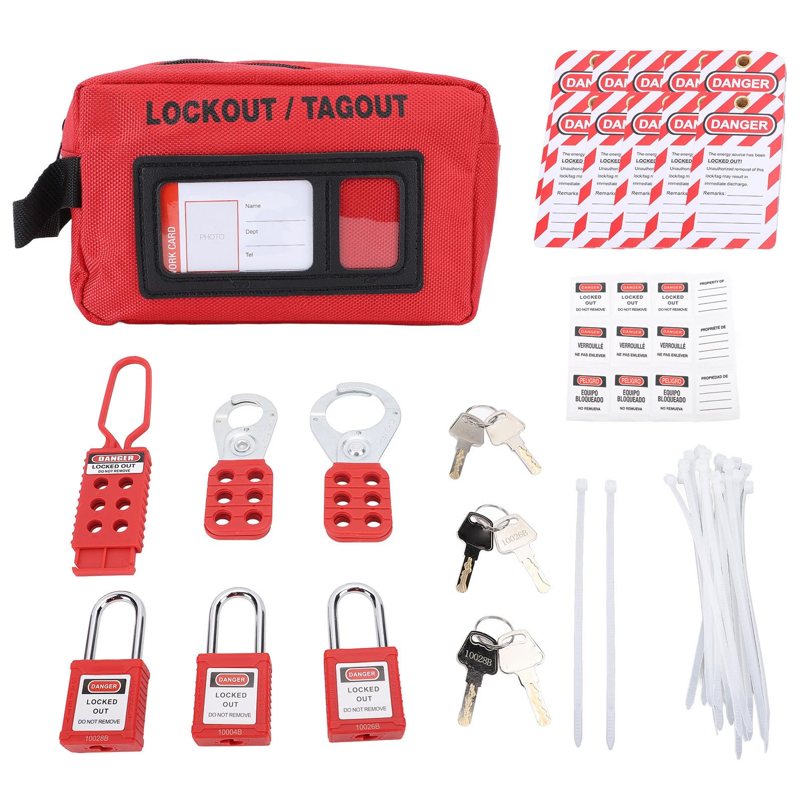 Electrical Safety Lockout Tagout Kit with Stainless Steel Lock Buckle Length 3.81cm and Shackle Length 7.62cm Suitable for Power Switches, Gas Source Switches, Valves, Mechanical