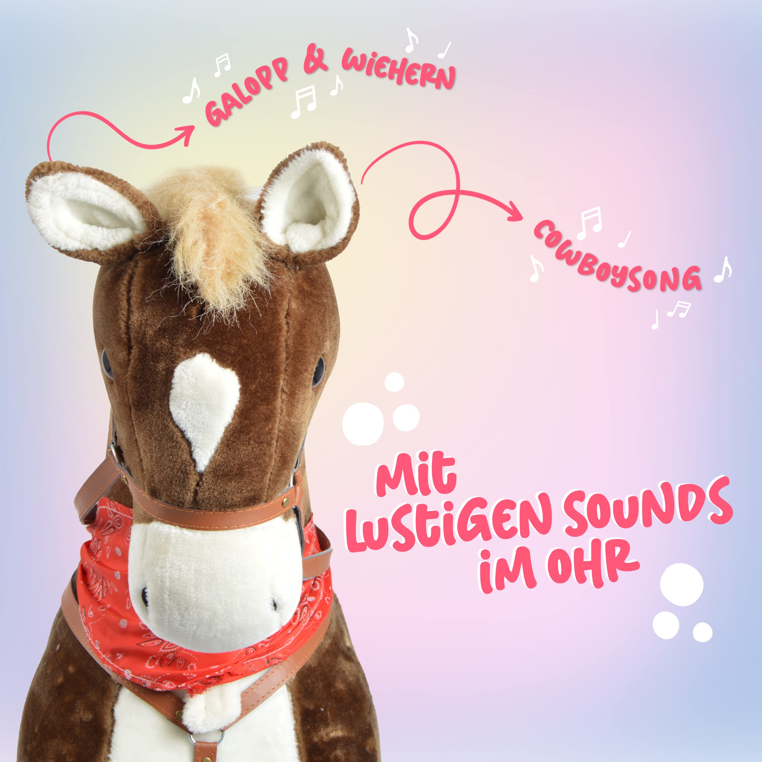 Pink Papaya Giant XXL Kinder Spielpferd zum Reiten Max 125 cm | Plüschpferd | Fast lebensgroßes Pferd zum Reiten für Kinder | Stehpferd bis 100kg belastbar mit Sounds