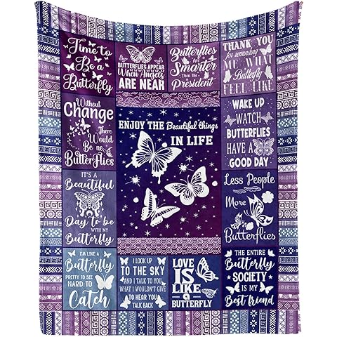 Butterfly Blanket for Women Men, Cute Butterfly Themed Design Printed Purple Throw ...