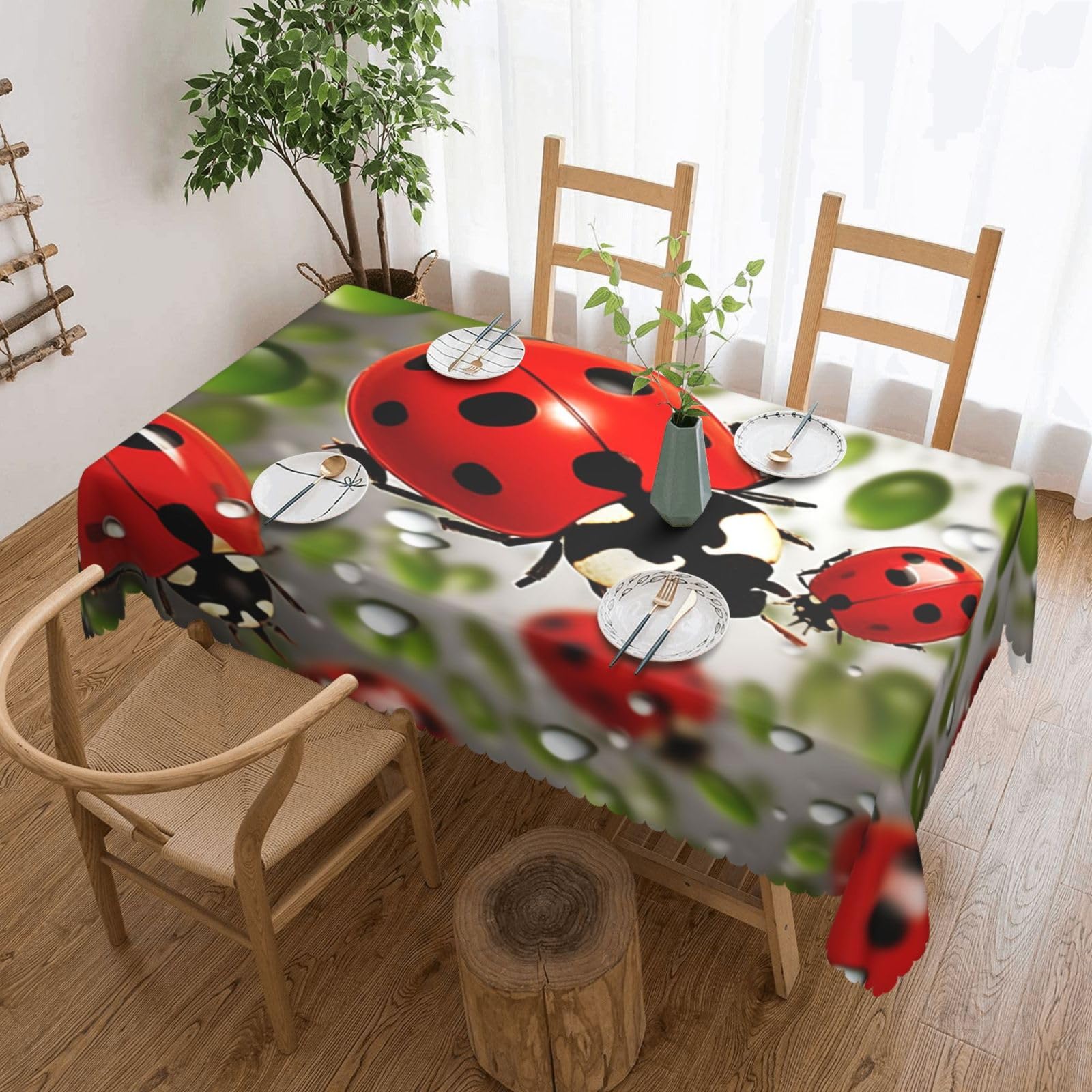 Fodpand Black Ladybug Tablecloths For Rectangle Tables 72 X 54 Inches - Reusable And Washable Table Clothes Decorative Table Cover For Dining Tables, Buffet Parties, Wrinkle Resistant