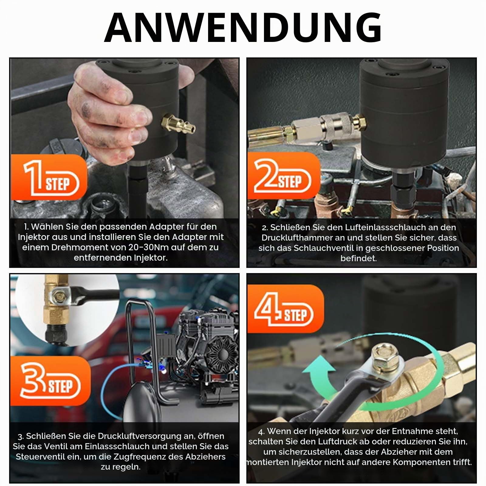 Abzieher Werkzeug, 24 Stck Pneumatischer Injektorabzieher Diesel-Pneumatischer Injektorabziehersatz Arbeitssparendes Dieselinjektor Entfernungswerkzeug für Dieselmotoren Injektorabzieher Mit Adaptern