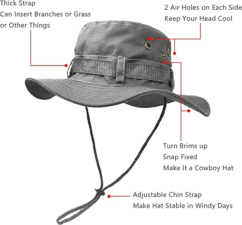 Miniatura 3 de Sombrero de ala ancha para exteriores, doble capa clásica de combate de Estados Unidos, estilo arbusto, selva, para pesca, caza, campamento