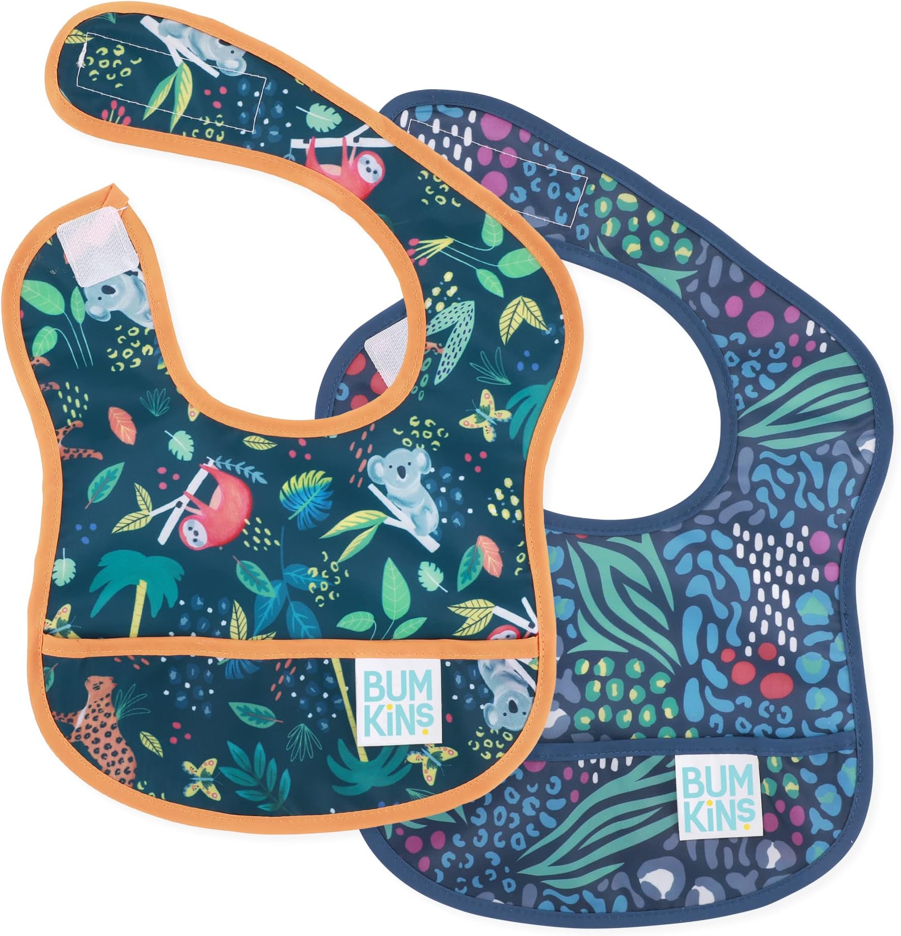 Bibs, for Baby Girl or Boy, Infant 3-9 Months,Essential Must Have for Eating, Feeding, Baby Led Weaning, Mess Saving Waterproof Soft Fabric, Starter Bib 2-pk Jungle and Animal