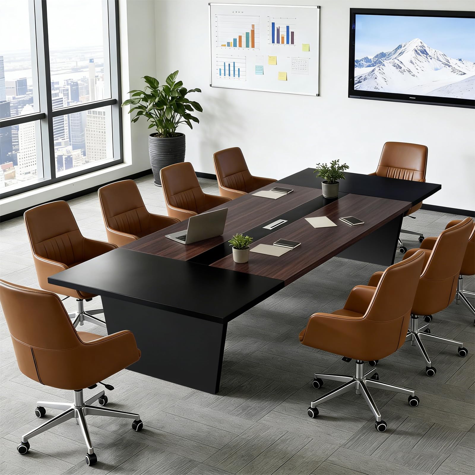 Tavolo Riunioni Ufficio, Tavolo Conferenza Moderno Grande, Scrivania Meeting con Piano Spessore 2,5 cm, Tavolo per Sala Riunioni, Ufficio e Spazi di Lavoro