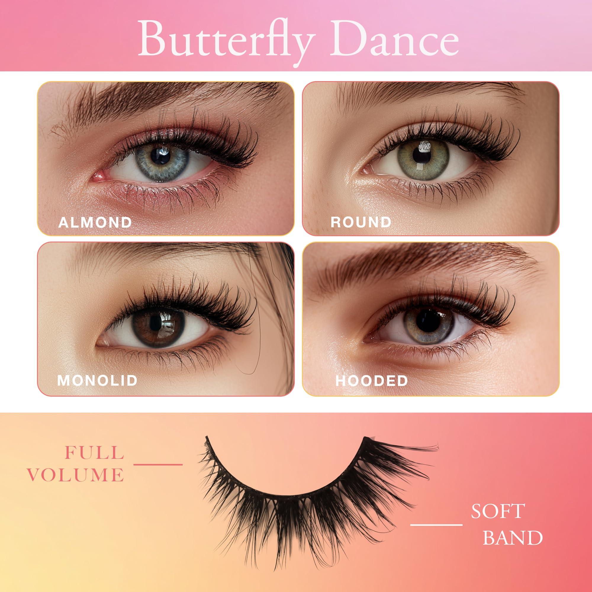 JoMay Self Adhesive Eyelashes No Lash Glue Needed Reusable Up to 5x Natural Strip Lashes 3D Super Fluffy False Eyelashes Easy to Apply & Remove Full Bouncy Volume & Curl 3 Pairs(Butterfly Dance)