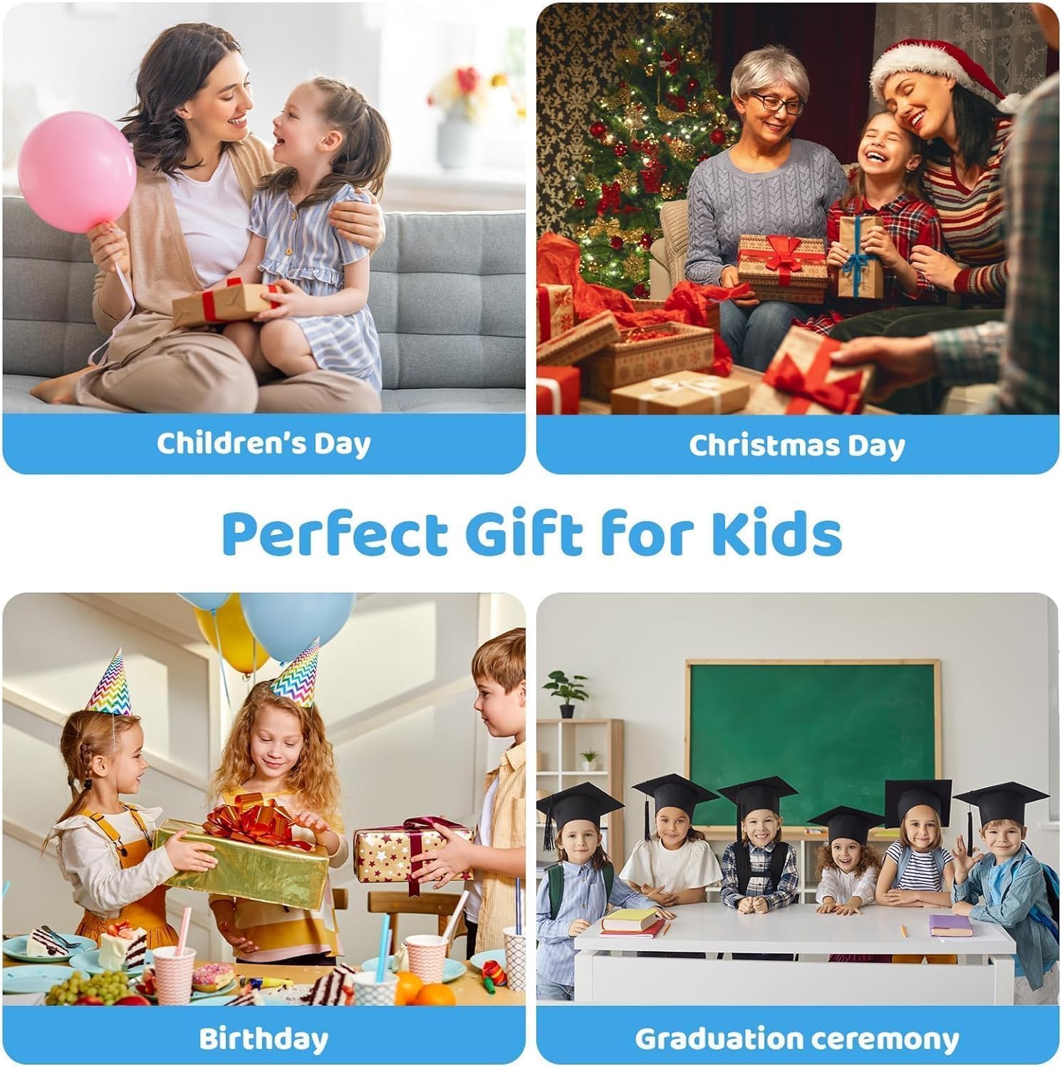 7 Zoll Kinder Tablet mit Hülle, Android Tablet für Kinder, 8GB+64GB(128GB TF Expand), 1024x600 HD Display, WiFi 6, BT5.2, Dual Kamera Android Tablets (Blau)