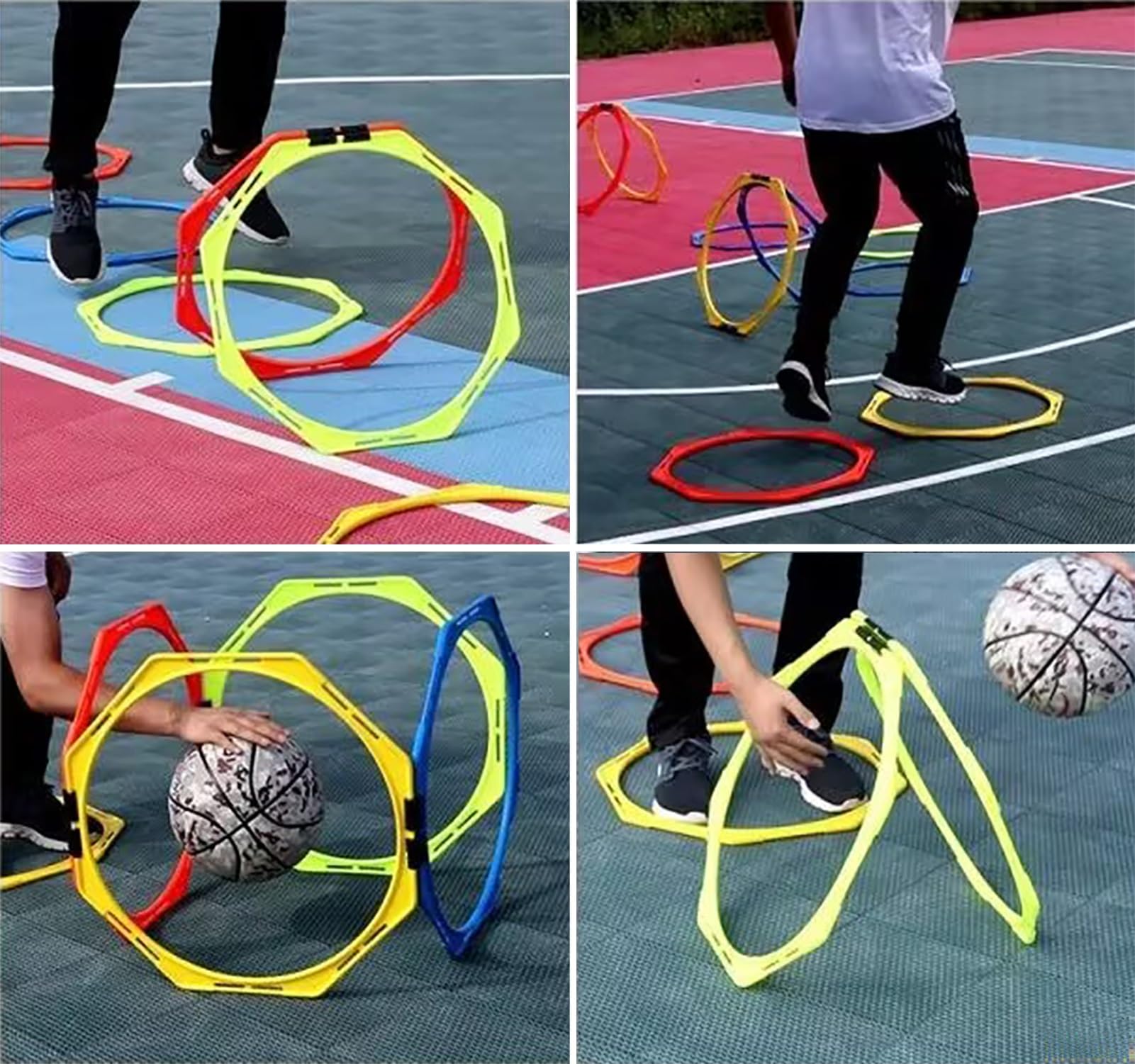 Tor Przeszkód dla Drona Zestaw Torów Przeszkód z Dronów z Tworzywa PVC, Ośmiokątny Zestaw do Treningu Dronów o Średnicy Wewnętrznej 60 cm, do Ćwiczeń Koszykówki(2 Sets (6 Rings+6 Clips))