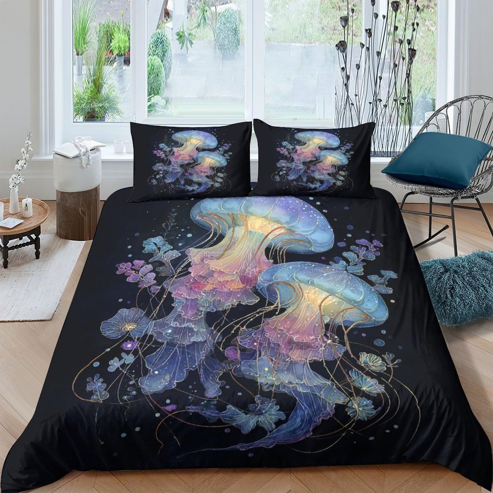 Ctjqhvkz Style-9 3D Printed Jellyfish Fitted Sheet Microfiber Soft Matte Underwater Art Mattress Cover For Bedroom Dorm Decor Single（135X200cm）
