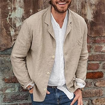 Men's Loose Cotton and Linen Suit Jacket,Summer Casual