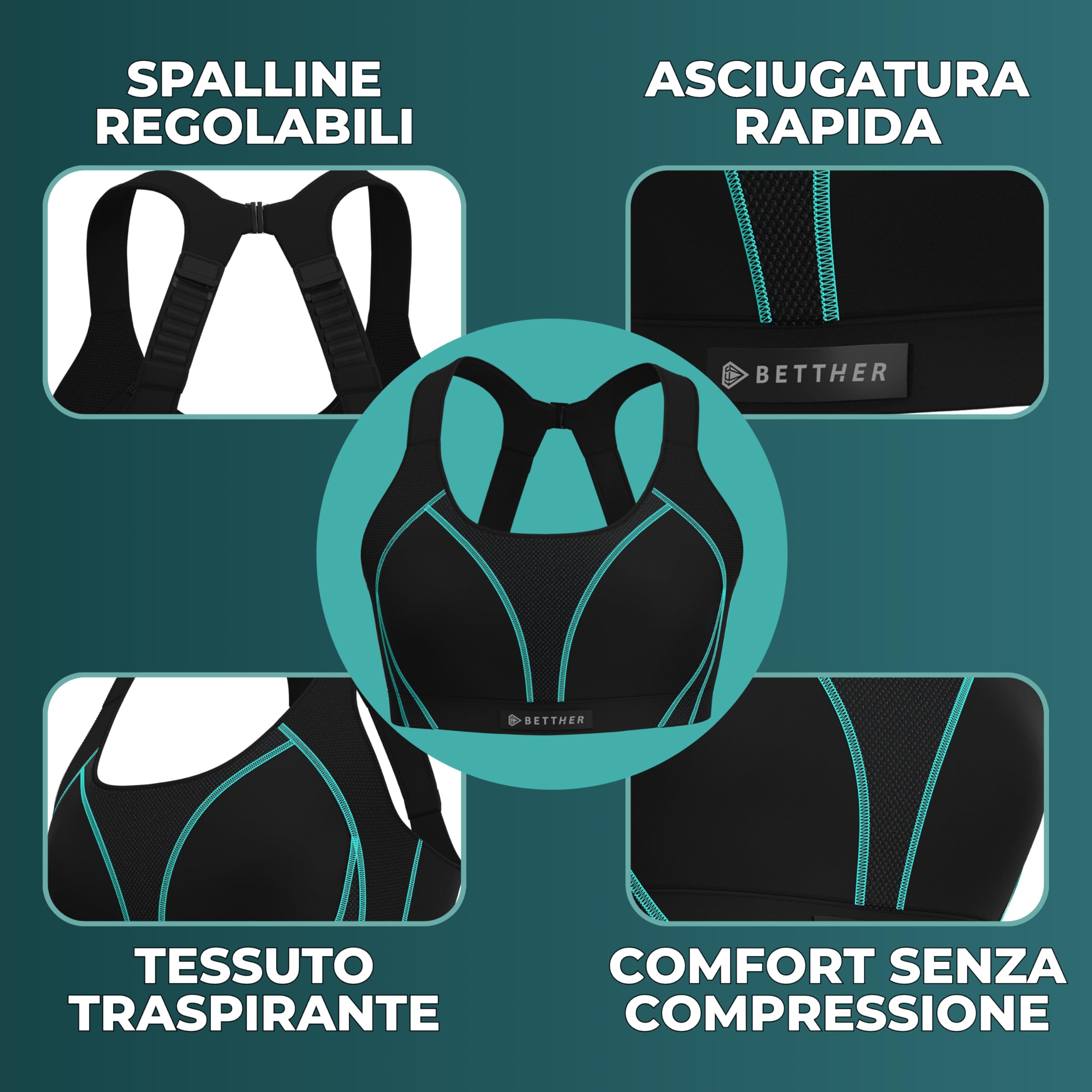 SOXPro GEARXPro - Reggiseno Sportivo Donna - BettHer Bra Antishock+ – Gel Protettivo, Sostegno Forte - Regolabile - ISPO Award 2024 - Palestra, Sport e Yoga