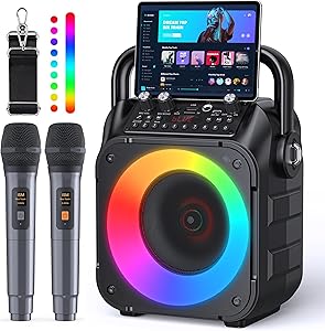 Karaoke Machine with Two Wireless Microphones, Portable Karaoke Machine for Adults & Kids, Portable Bluetooth Speaker with…