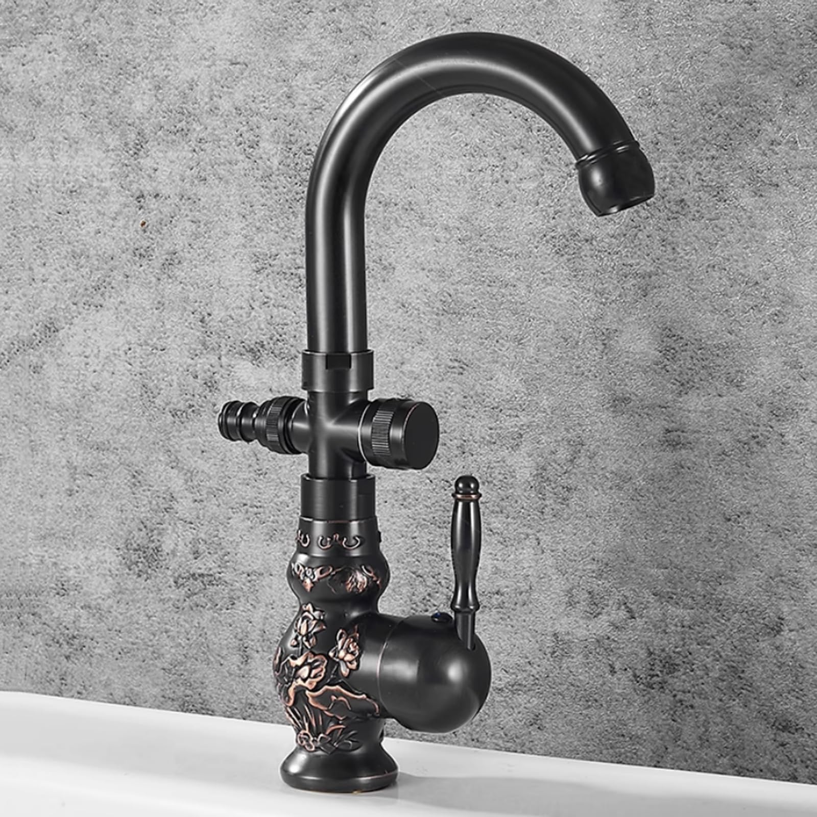 Robinet lavabo eau chaude et froide en laiton multifonction noir pour vasque monotrou