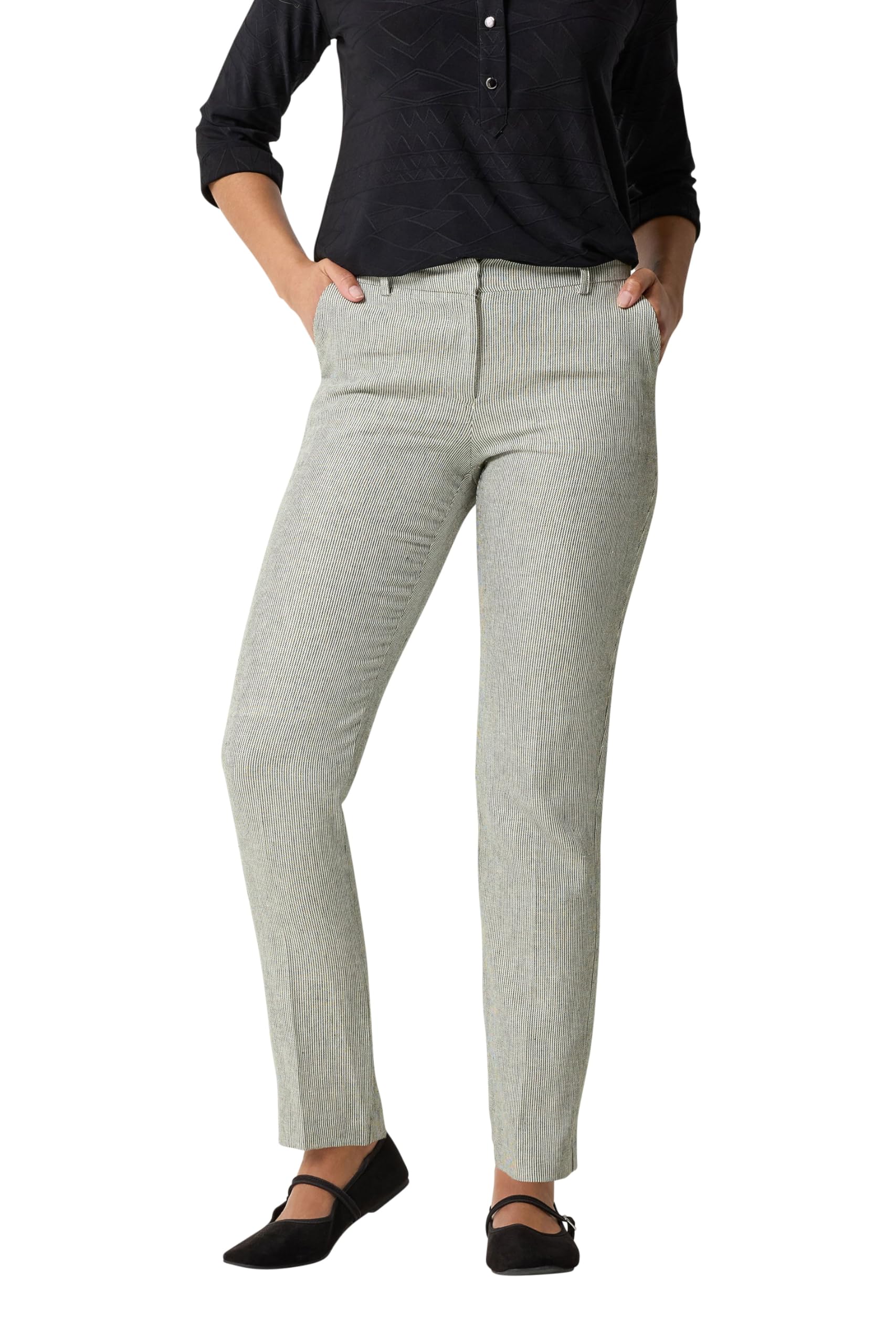 M&Co Women's Grey Stripe Tailored Linen Trousers In Size 12