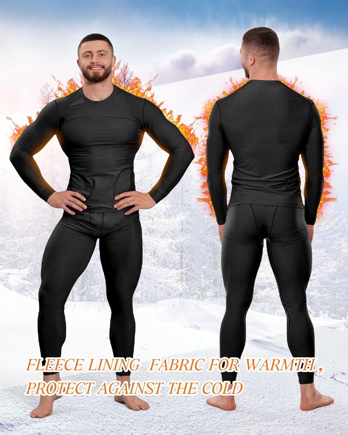 Hicarer 4 Pack Men's Thermal Compression Shirts Long Sleeve Fleece Lined Quick Dry Tops Athletic Base Layer for Winter Skiing - Image 2