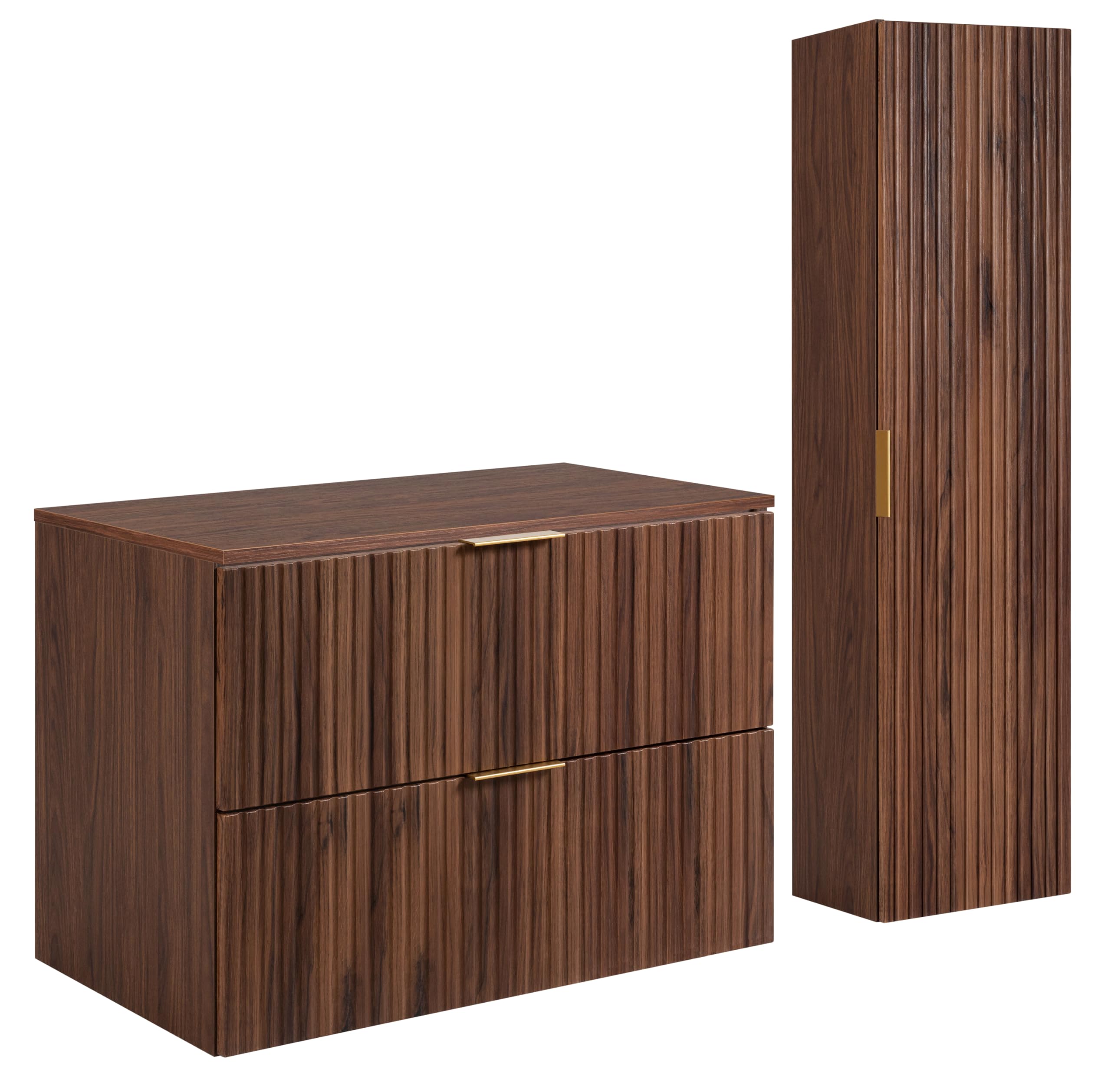 Mobile da bagno sospeso con top e colonna, Noce, 80 x 58,6 x 46 cm