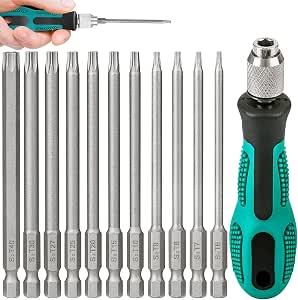 Set di 8 cacciaviti lunghi Torx, 1/4, magnetici, testa a stella, 150 mm, codolo esagonale