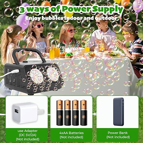 Miniatura 2 de Máquina automática de burbujas, soplador de burbujas con 2 ventiladores, 20000 burbujas por minuto, fabricante de burbujas eléctrico para niños