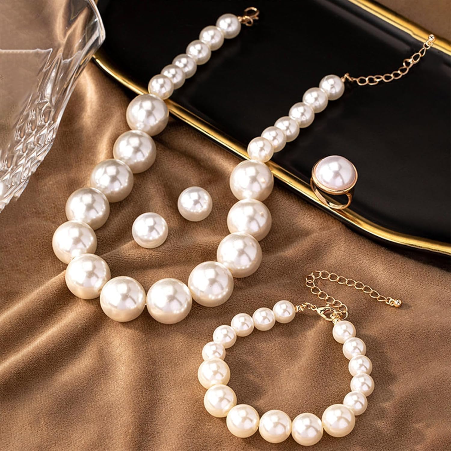 Chunky Pearl Necklaces for Women Pearl Necklace and Earring Set Dainty Gold Jewelry Set Wedding Jewelry Set for Bride Christmas Gifts Stocking Stuffers - Image 6
