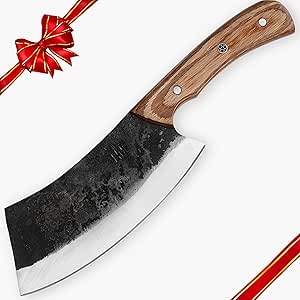 Hobby Hut HH-328 Custom handgjord 25,4 cm, hackkniv 1095 kolstål jaktkniv med skida, fast bladkniv, Pakka trähandtag för jakt och camping