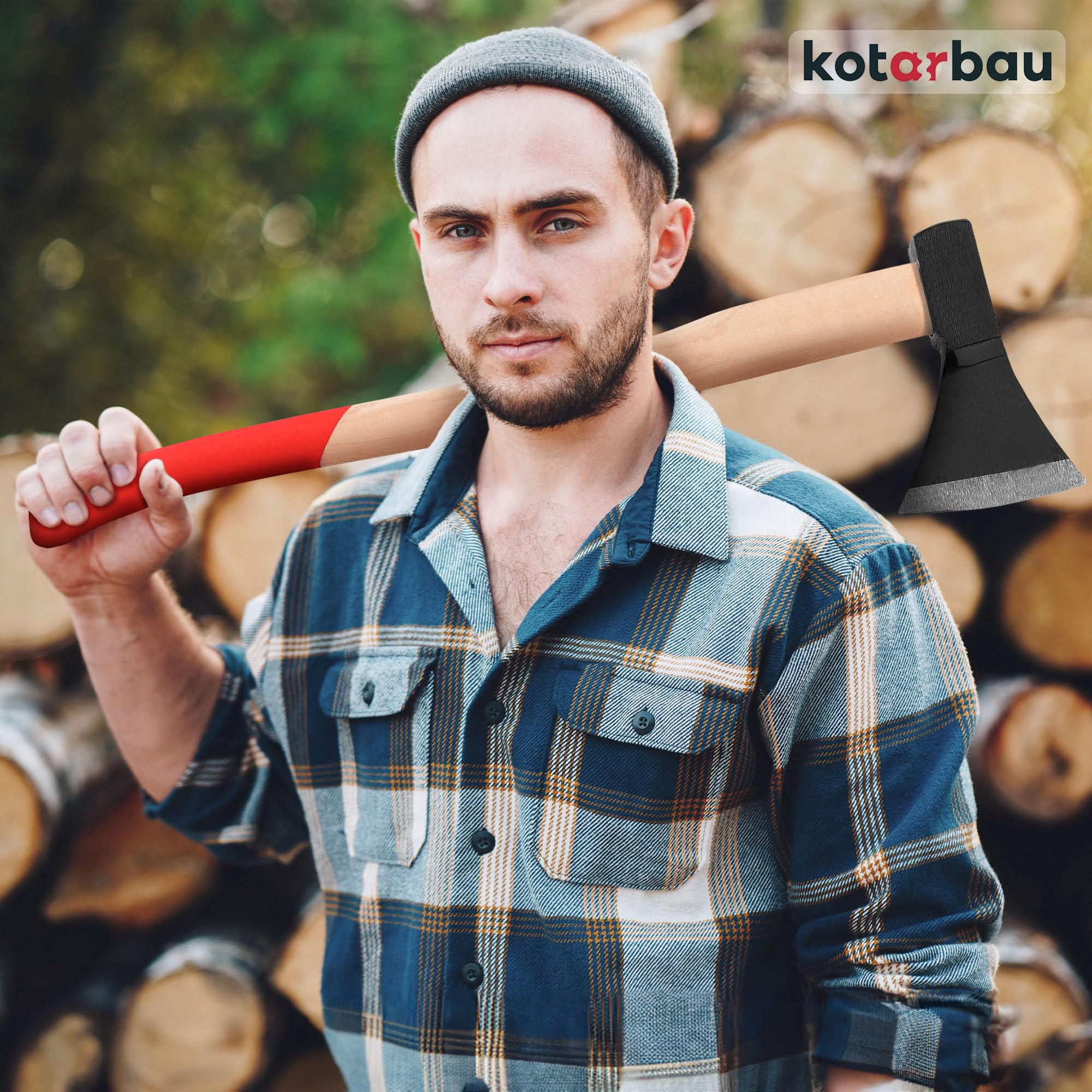KOTARBAU® Hacha forjada 2,5 kg Longitud total 794 mm con mango de madera Hacha para hendidura de madera Hacha de cañón Martillo de madera
