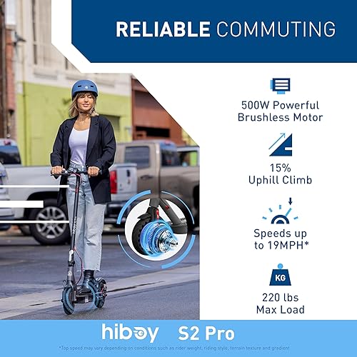 Miniatura 2 de Hiboy S2 Pro Electric Scooter 500W Motor 10 Solid Tires 25 Miles Range 19 Mph Folding Commuter Electric Scooter for Adults Optional Seat