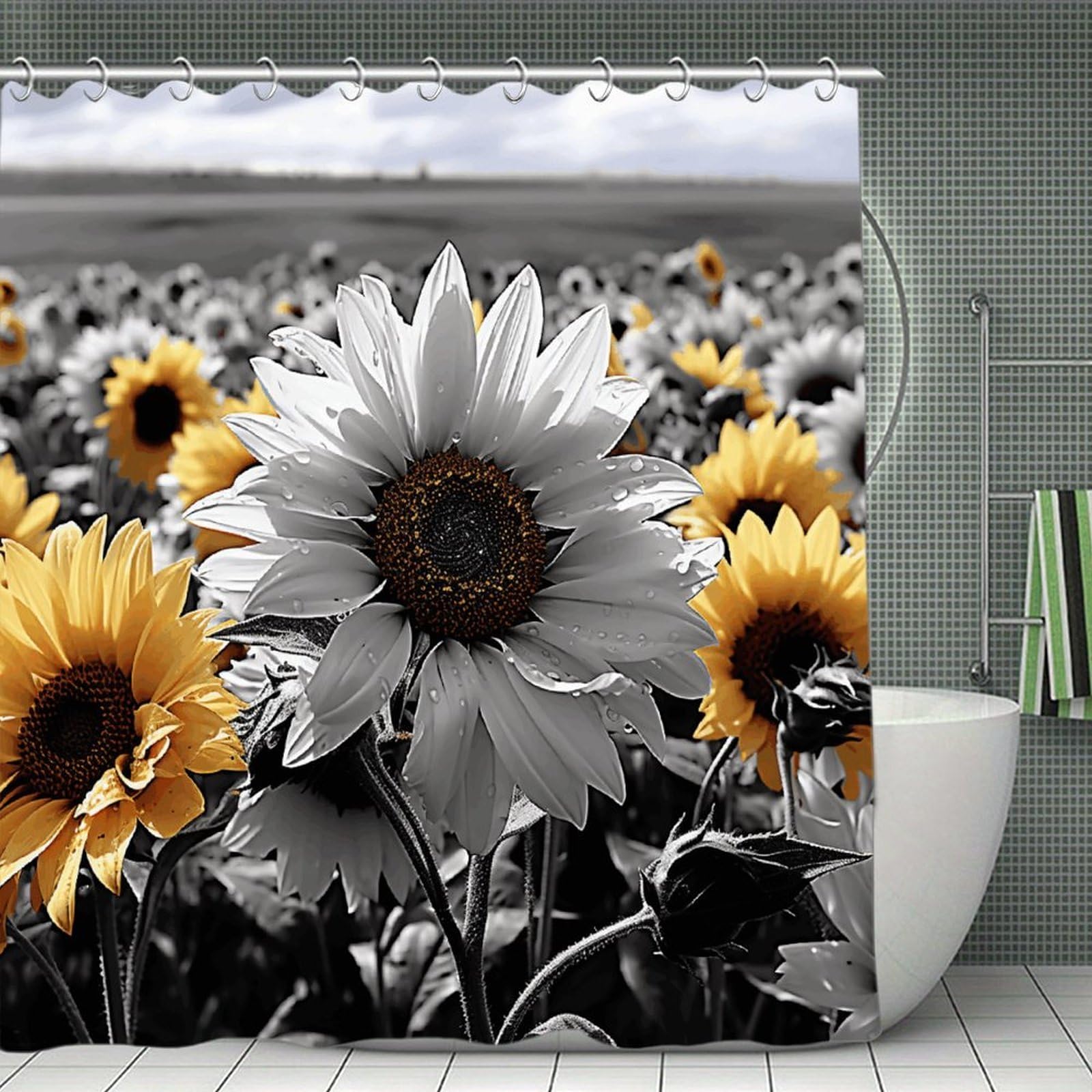 FekiLoot Black and White Sunflowers Shower Curtain Minimalist Aesthetic Bath Curtain with Hooks Simple Water Resistant Bathroom Shower Curtains Cute Blackout Privacy Curtains Cloth Curtain