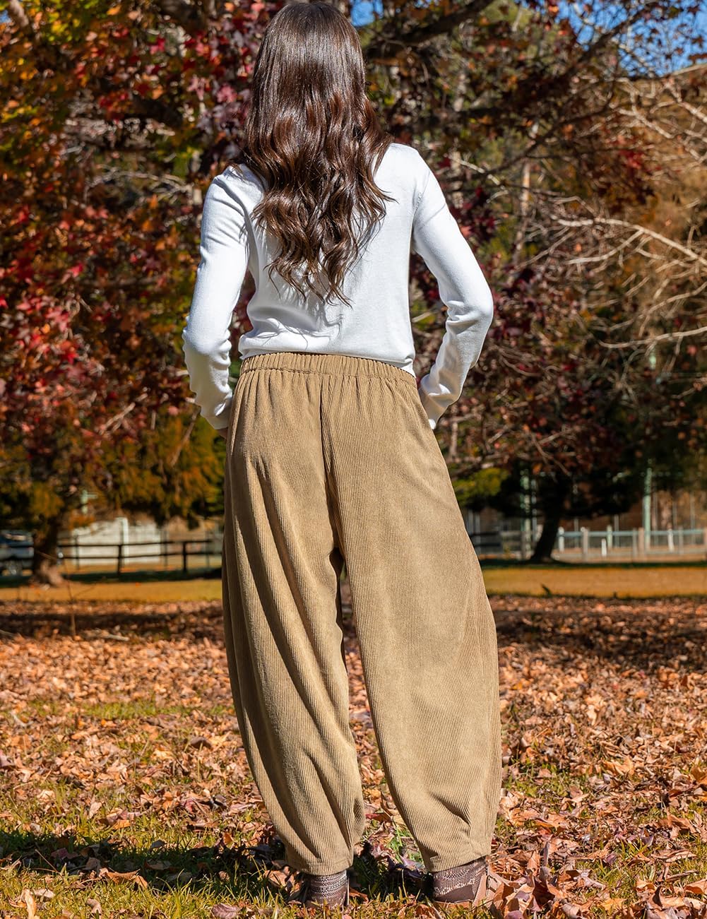 TARSE Womens Baggy Wide Leg Pants Corduroy Casual Drawstring Waist Palazzo Harem Pants with Pockets - Image 5