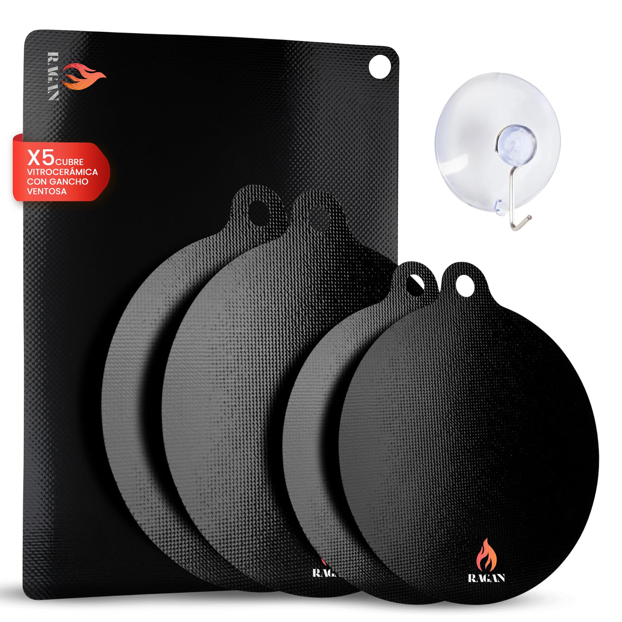 Induction glass protector up to 260º - Anti-scratch induction hob protector with 5 pieces - Ceramic hob covers with suction hook - Heat resistant mats.