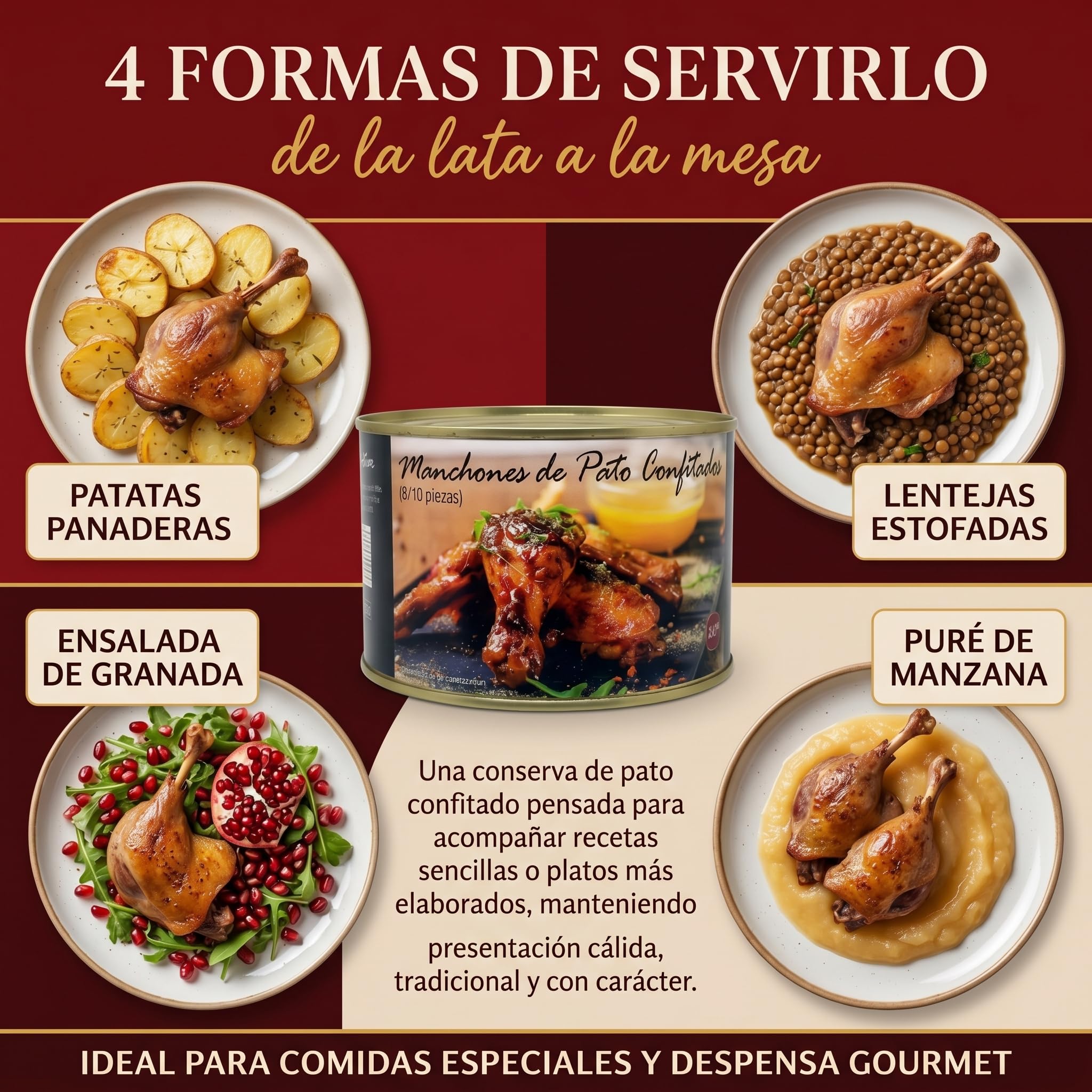 POLGRI Confit de Pato Manchones Lata 1350 g 8/10 Unidades Conserva Gourmet