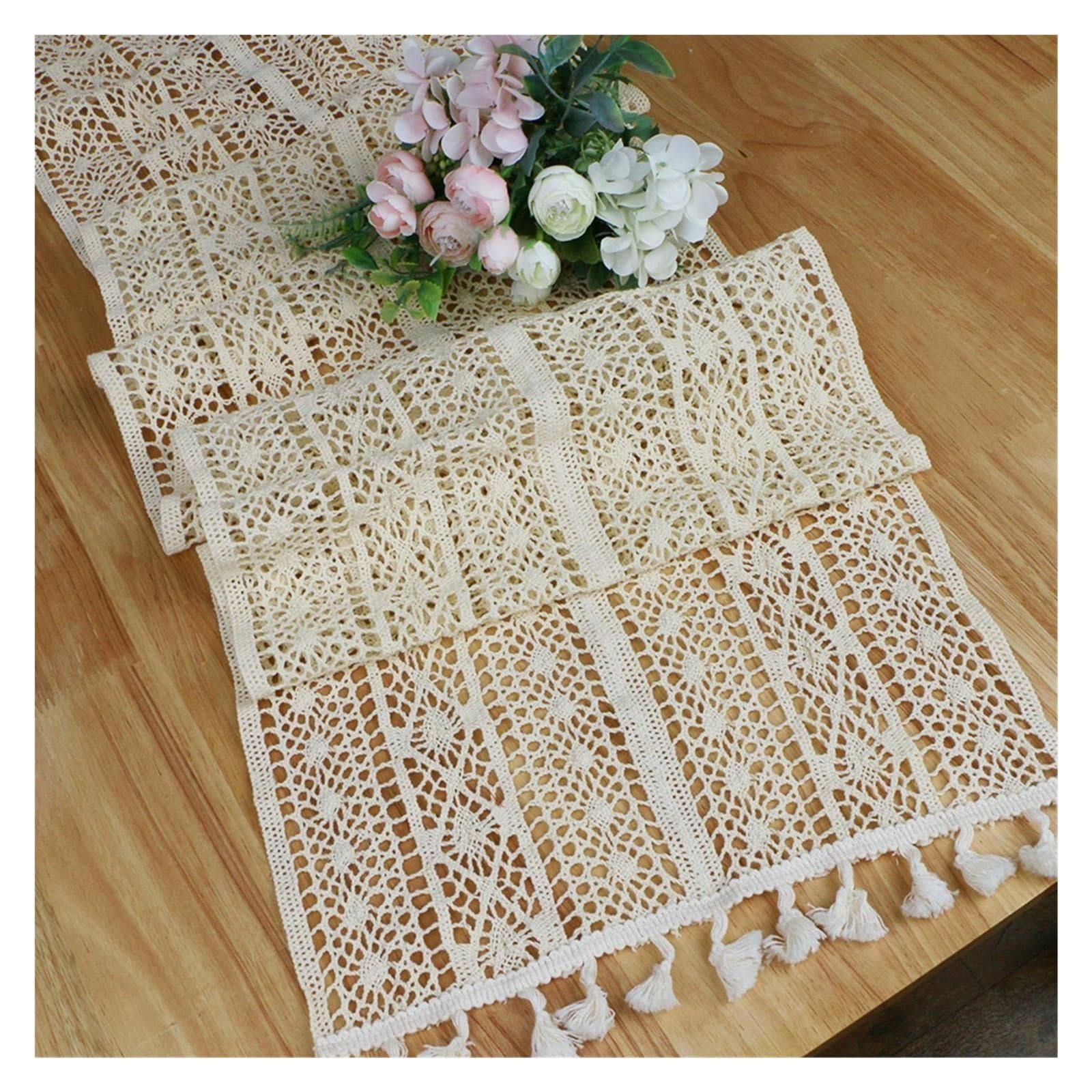 Chemin de Table au Crochet Chemin de Table à Pampilles au Crochet Beige