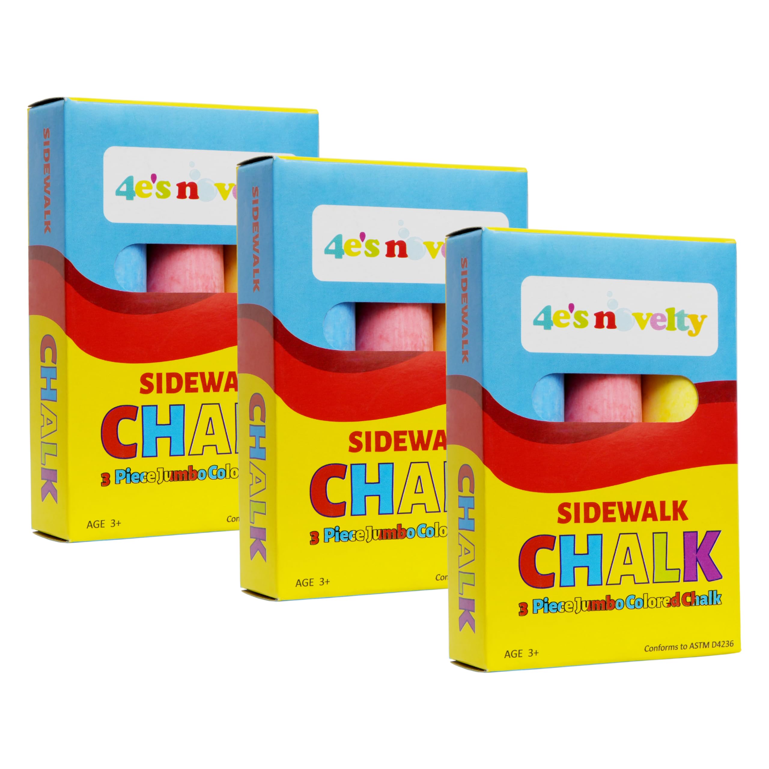 4E's Novelty 3 Boxes Sidewalk Chalk Party Favors for Kids, 3 Jumbo Chalk Sticks In Each Box, Sidewalk Chalk Bulk Individual Packs, Easter Basket