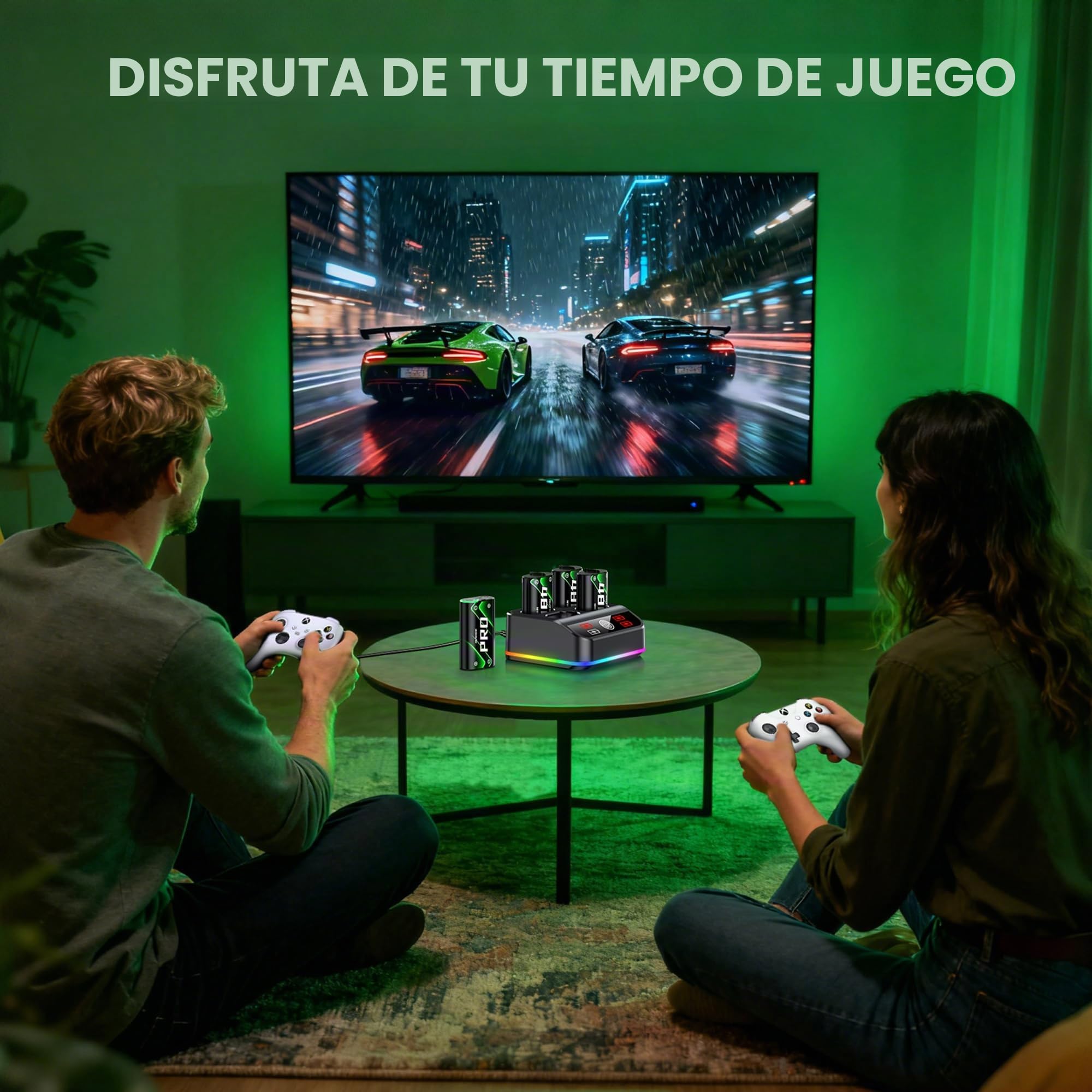 HELLCOOL 4 pilas de 4800 mWh para controlador Xbox One/Series X&S, estación de carga para controlador Xbox con luz RGB y indicadores de carga LED, batería compatible con Xbox Series X/S, Xbox One S/X