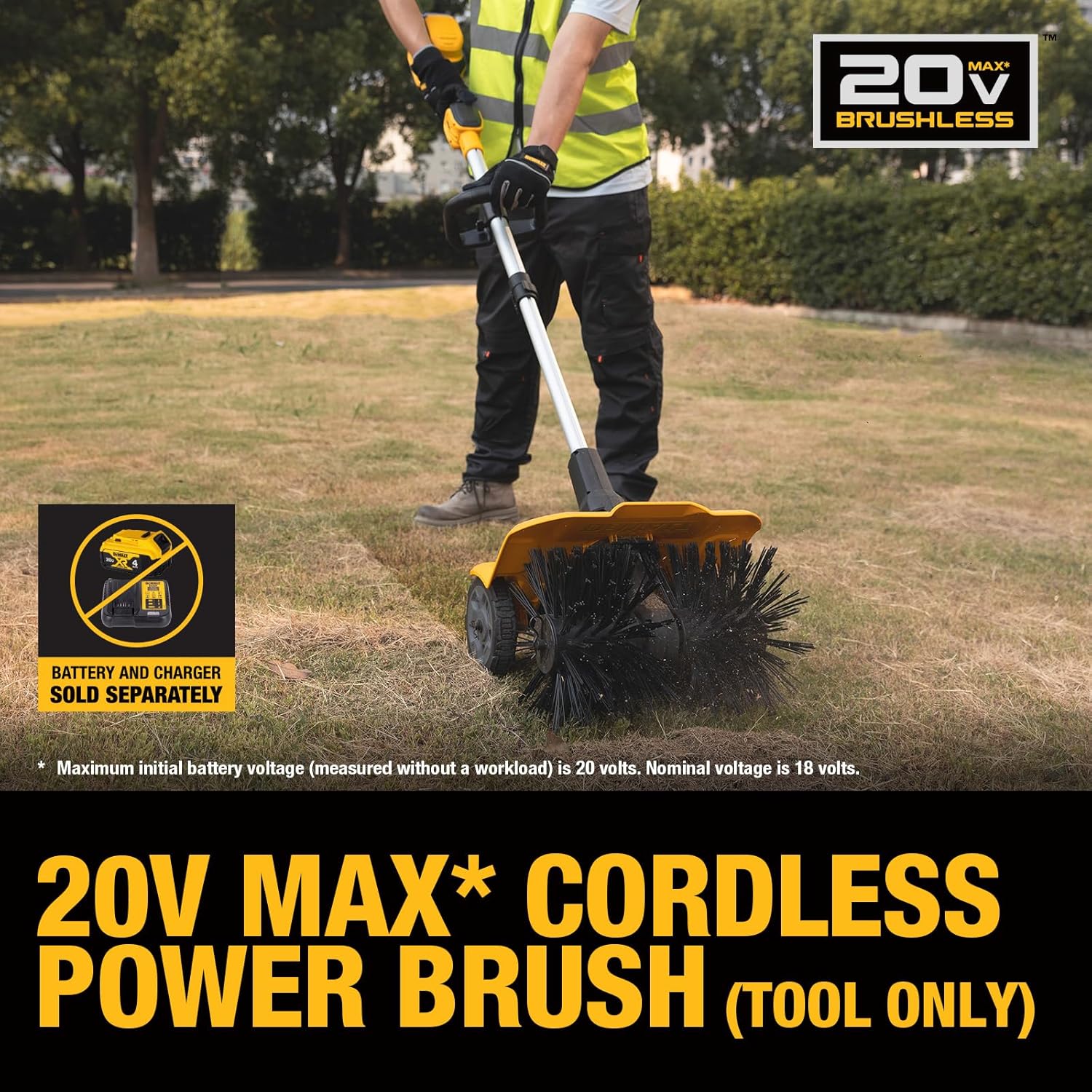 DEWALT 20V Battery Power Broom Sweeper, Cordless Electric Walk Behind Push Sweeper for Cleaning Turf, Artificial Grass, Yard, Garge, Light Snow and Sidewalks, DXSBXA2017-002 (Bare Tool)