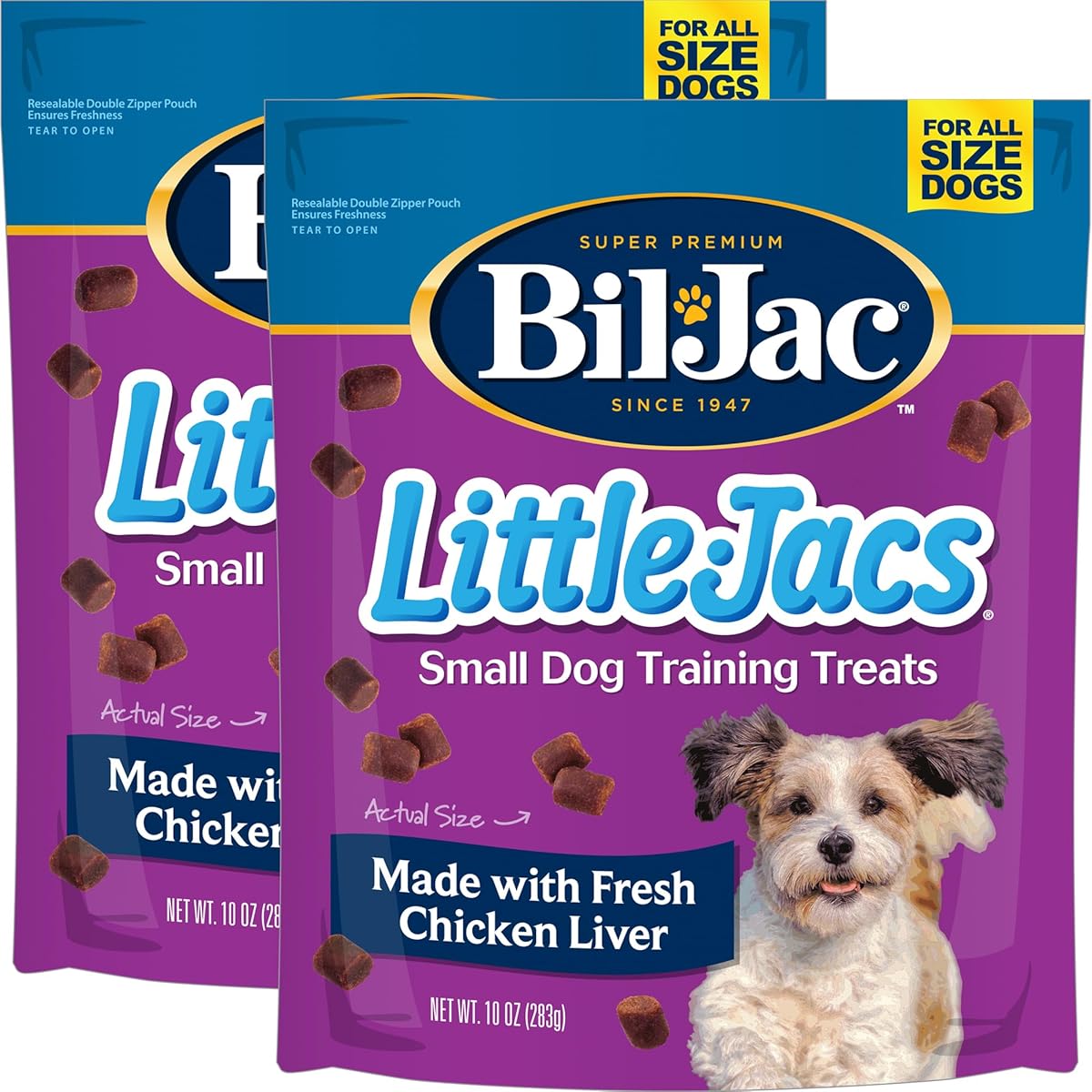 Bil-Jac Little Jacs Small Dog Training Treats - Soft Chicken Liver Dog Treats for Puppy Rewards - Real Chicken, No Fillers, 10oz Resealable Double Zipper Pouch (2-Pack)