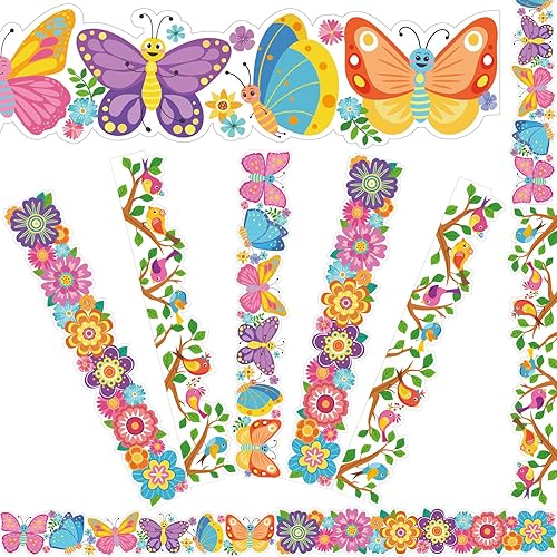 60 Pcs Spring Bulletin Board Borders Flower Butterfly Birds Trims Border