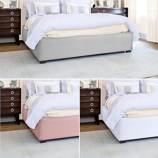 Divan Bed Base Frame Cover Wrap Valance, Artificial Silk, Silver Grey, Blush Pink, White, (0405) (Blush Pink, King)