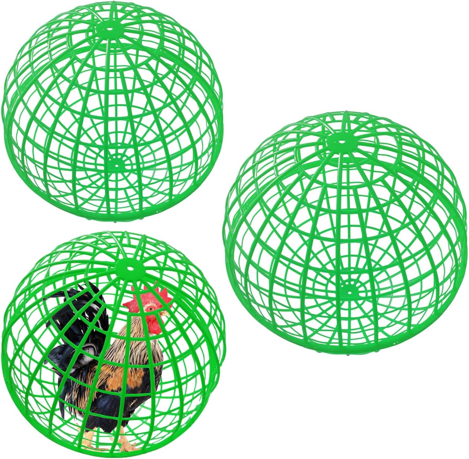 3 Pcs Rolling Chicken Coop Balls, Multi-Size Plastic Portable Round Safety Balls, Outdoor Farm Use for Chickens Rabbits Birds Pigeons & More, Anti-Dog Bite Protection (Green, 19.7in/50cm)