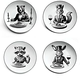 Wild Night Porcelain Salad Plates, VOLUME TWO - 8-inch, Set of 4, Black and Off-White