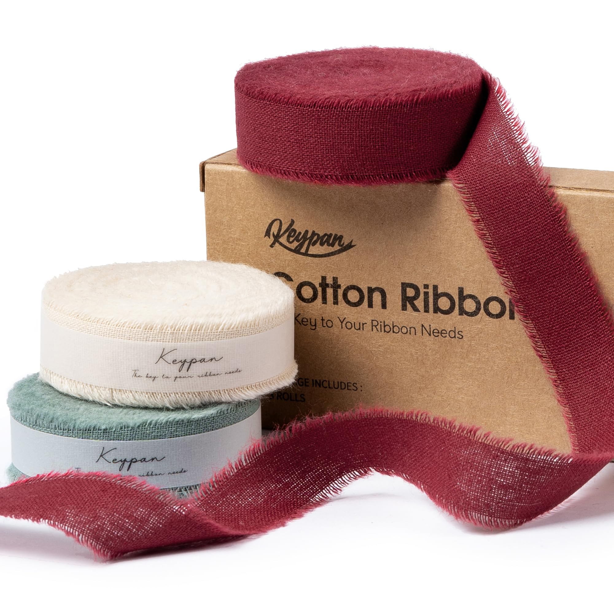 Keypan Christmas Ribbon Set Frayed Cotton Ribbons 16mm x 19.2m