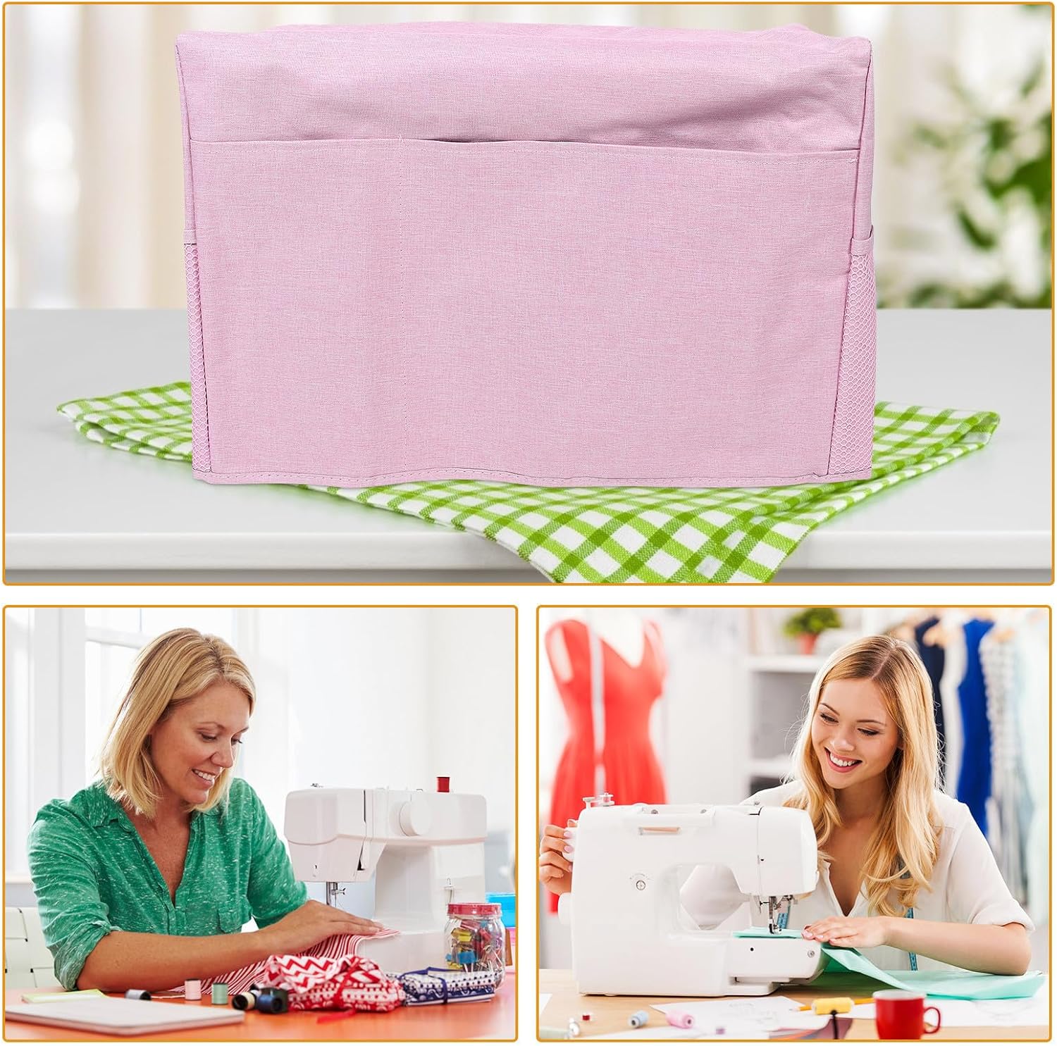 Pink Polyester Sewing Machine Dust Cover Organizer Bag for Household