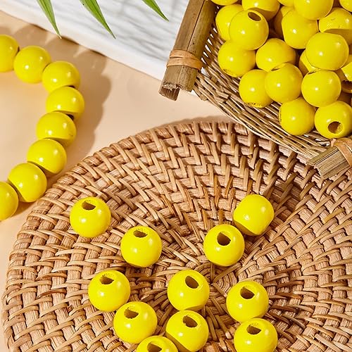 Miniatura 9 de 240 cuentas de madera azul marino de 0.630in para manualidades, agujero grande cuentas redondas de 0.236in para hacer arte