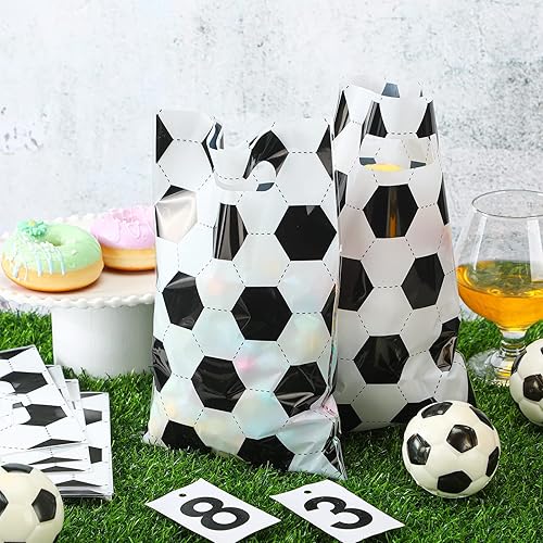 Miniatura 3 de Sinmoe 50 bolsas de golosinas de fútbol, bolsas de plástico para regalos de fiesta de fútbol, suministros de fiesta deportiva para decoraciones de
