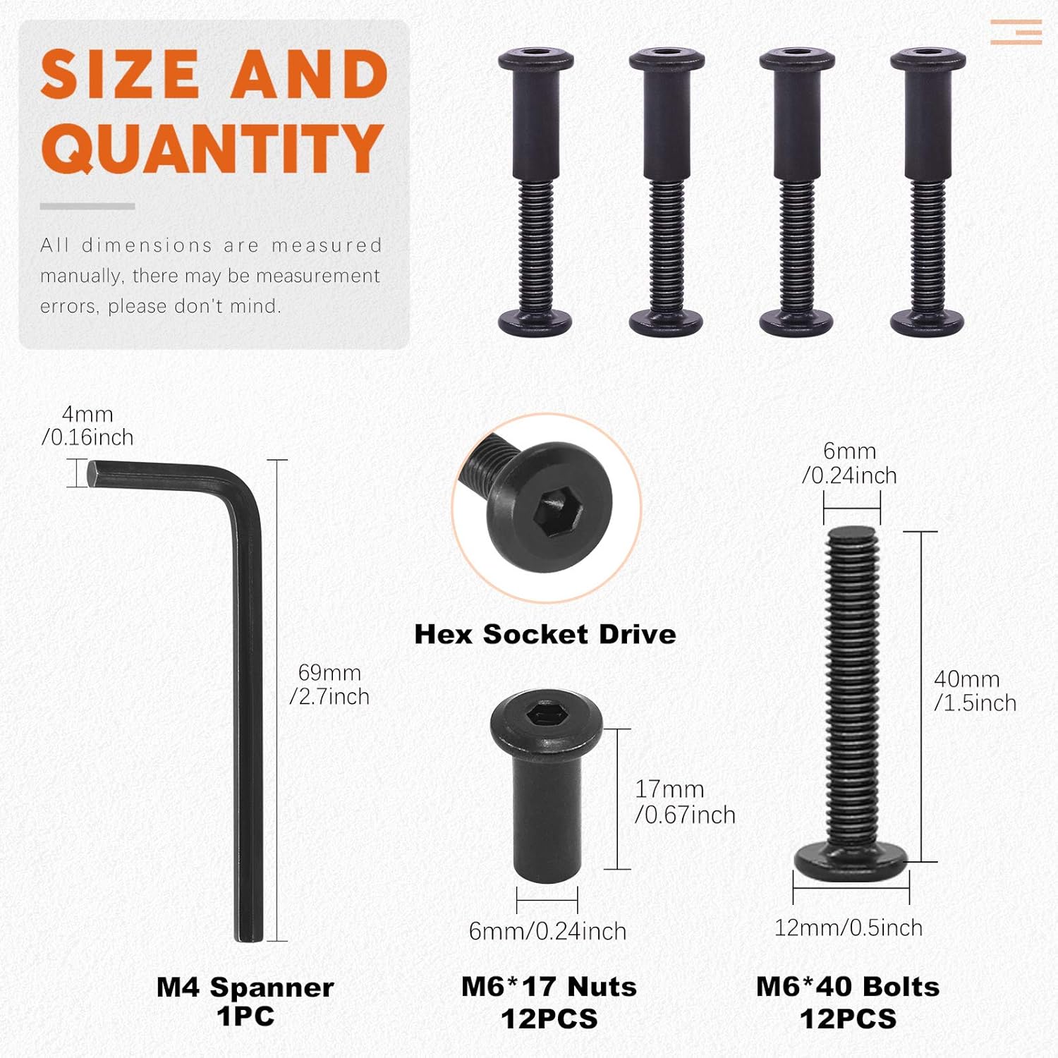 Buy Rustark 12 Set M6x40mm Black Hex Drive Socket Cap Bolts Kit Carbon Steel Allen Head Countersunk Furniture Crib Bolts Nuts With Free Hex Key For Chairs Bed Cribs Furniture Online In