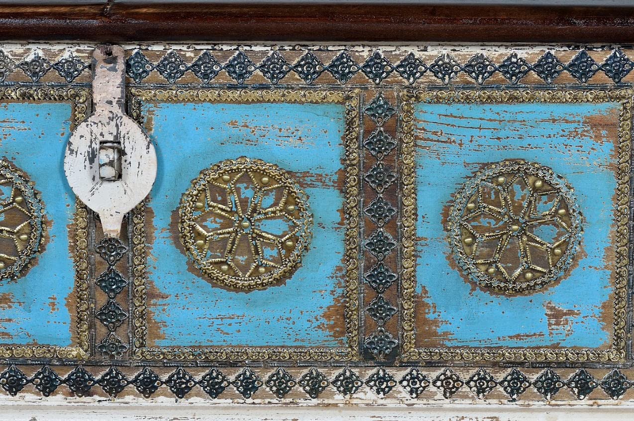 giner Baúles Decorativos - Baúl Madera Azul Rozado/Bronce (45x116x40)